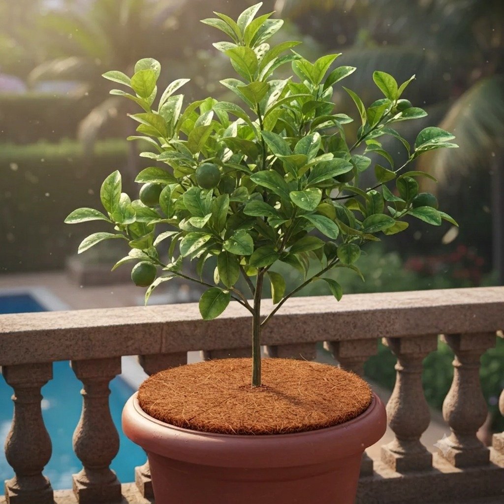 Coir Mulch Top-Dressing on a Potted Tree